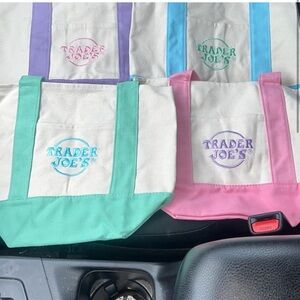 Trader Joe's Canvas Tote Bags Pastel 4pack